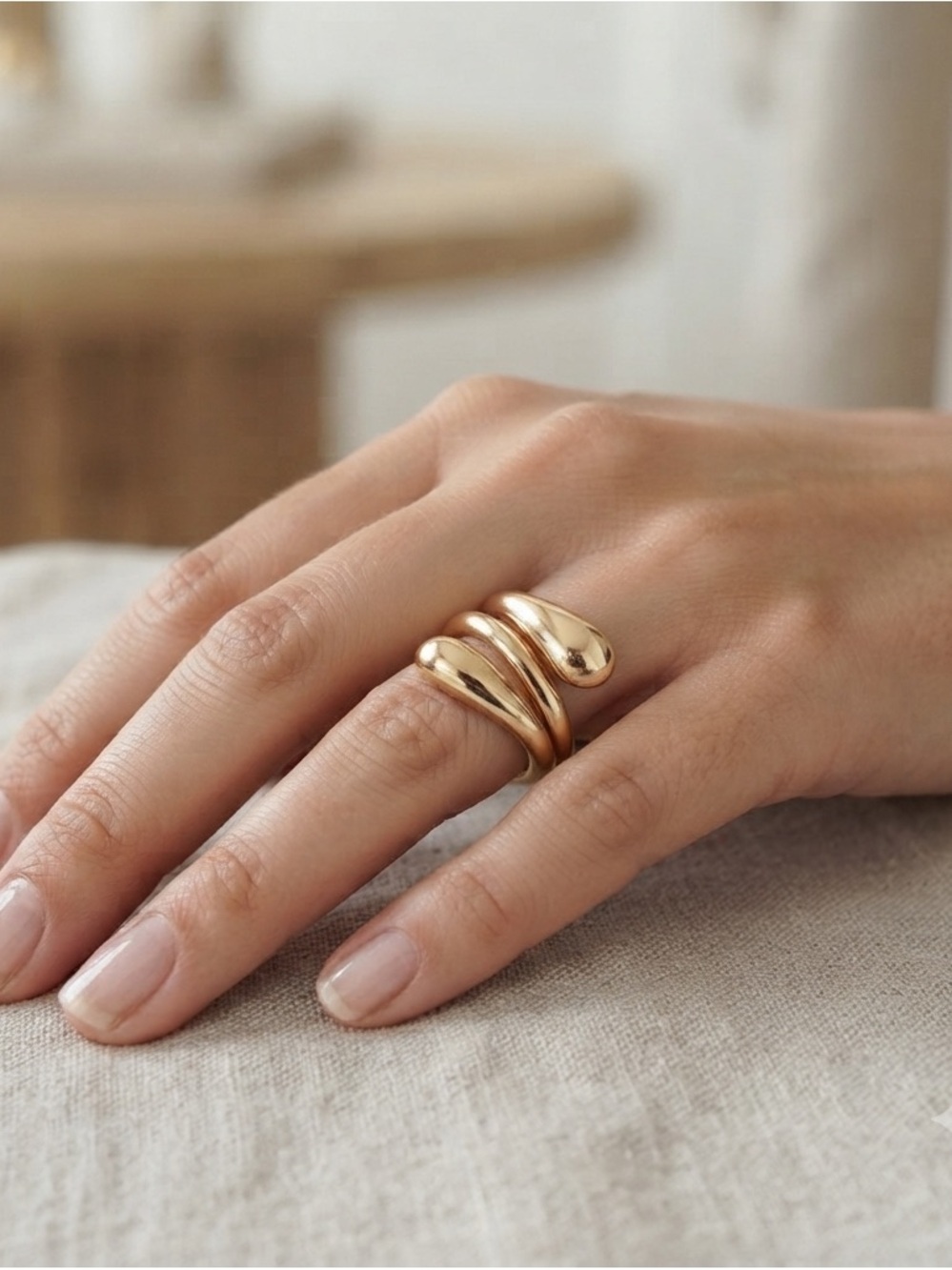 Modern Gold Sculpted Wave Ring for Women